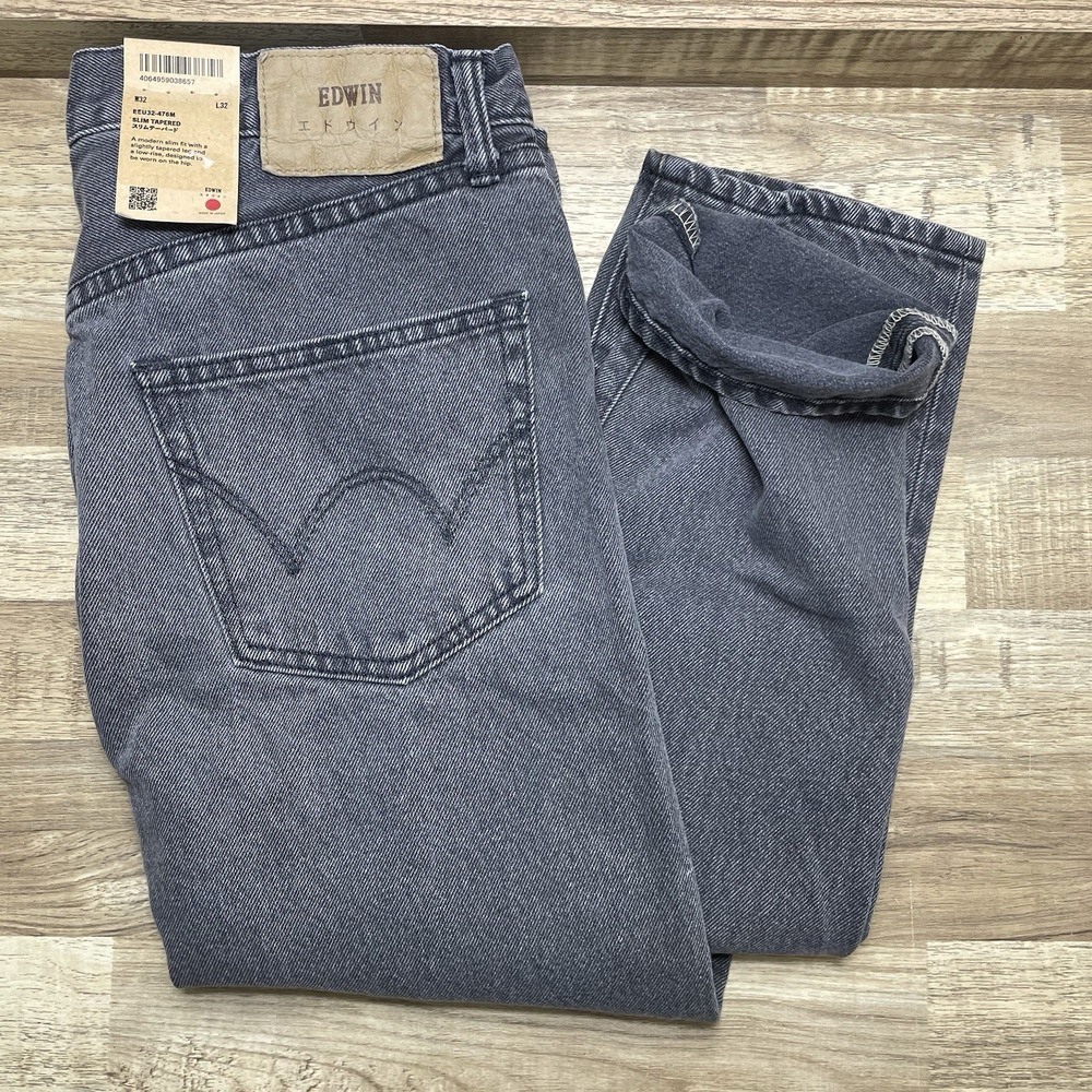 EDWIN Slim Tapered Stretch Denim Jeans Men 34x33 (Tag 32x32) Grey Made in Japan‎
